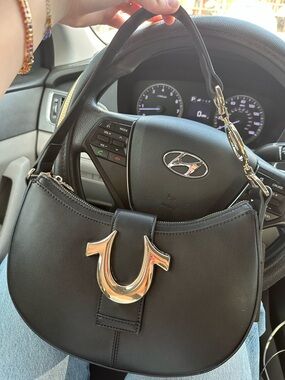 True Religion Black Shoulder Bag with Gold Hardware